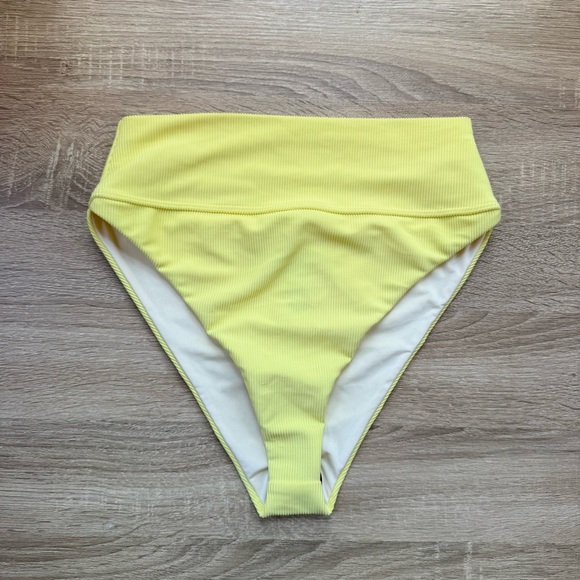 New Beach Riot Highway Bikini Bottoms Swim Ribbed High Rise Yellow Lemon Med - Picture 1 of 4